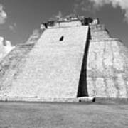 Pyramid Of The Magician At Uxmal Mexico Black And White Art Print