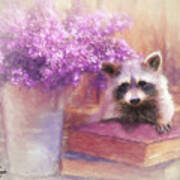 Raccoon Reader Art Print