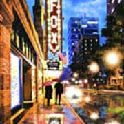Rain Falling On Peachtree Street - Atlanta Art Print