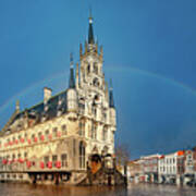 Rainbow Over Town Hall Gouda Art Print