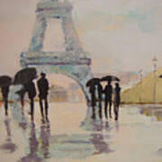 Cute Illustration Whimsical Art Print Rainy Day in Paris Paris Illustration Parisian Girl Girl in Paris Gouache Painting