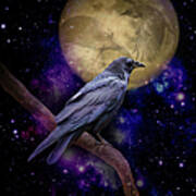 Raven Moon Mystic Animal Totems Galaxy Universe Art Print
