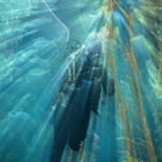 Ray Of Light Diver Underwater Art Print