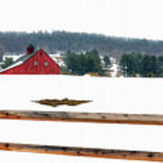 Red Barn And Fence Art Print