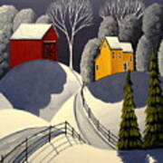 Red Barn In Snow Art Print