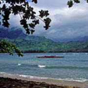 Red Canoe On Hanalei Bay Art Print