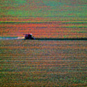 Red Combine Harvesting  Mchenry Aerial Art Print