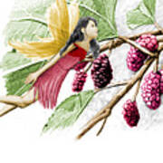 Red Mulberry Tree Fairy With Berries Art Print