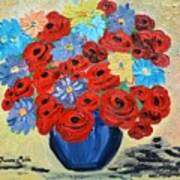 Red Poppies And All Kinds Of Daisies Art Print