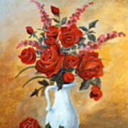 Red Roses In A White Pitcher Art Print