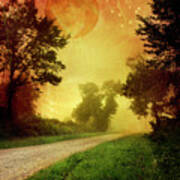 Red Sky Along Starry Pathway Art Print