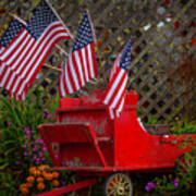 Red Wagon With Flags Art Print