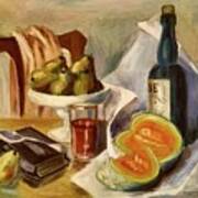 Relaxing With Wine Fruit And Books By Mary Krupa Art Print