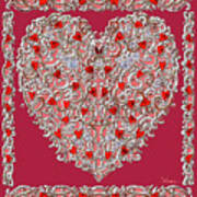 Renaissance Style Heart With Dark Red Background Art Print