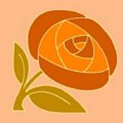 Retro Seventies Style Rose Flower Orange Art Print