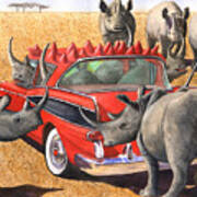 Rhinos Red Rambler Art Print