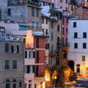 Riomaggiore Buildings Panorama In Cinque Terre Art Print