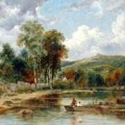 River Landscape With Two Boys Art Print