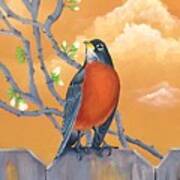 Robin Perched On Fence #1 Art Print