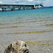 Rock At Mackinac Bridge Art Print