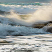 Rocky Seashore, Wavy Ocean And Wind Waves Crashing On The Rocks Art Print