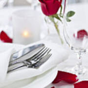 Romantic Dinner Setting With Rose Petals 2 Art Print