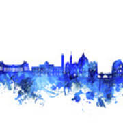 Rome City Skyline Watercolor Blue Art Print