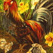 Rooster And Chicks I Art Print