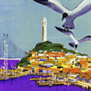 San Francisco Bay, Golden Gate Bridge, Travel Poster Art Print
