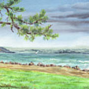 San Francisco Bay Shore Watercolour Landscape Art Print