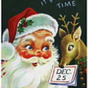 Santa Claus With His Deer On 25th. December Art Print