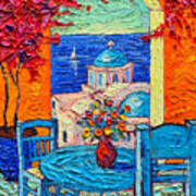 Santorini Dream Greece Contemporary Impressionist Palette Knife Oil Painting By Ana Maria Edulescu Art Print