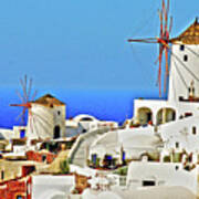 Santorini, Greece - Windmills Art Print