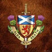 Scotland Forever - Alba Gu Brath - Symbols Of Scotland Over Brown Leather Art Print