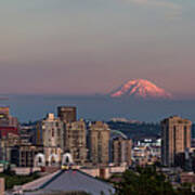 Seattle Skyline And Mt. Rainier Panoramic Hd Art Print