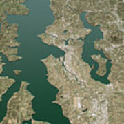 Seattle Topographic Map 3d Landscape View Natural Color Digital