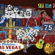 See The Usa Vintage Travel Map Recycled License Plate Art Of American Landmarks Art Print