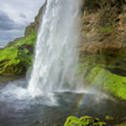 Seljalandsfoss Waterfall With Rainbow, Iceland Art Print