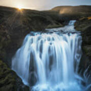 Setting Sun Above Iceland Waterfall Art Print