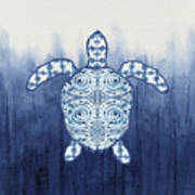 Shibori Blue 1 - Patterned Sea Turtle Over Indigo Ombre Wash Art Print