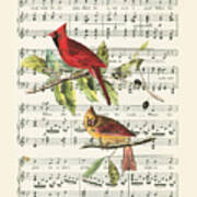 Singing Cardinals, Vintage Sheet Music Art Print