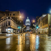 Six Corners Intersection At Night Art Print