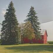 0045 - Small Red Barn Beneath The Pines Art Print