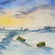 Snow And Sheep On The Moors Art Print