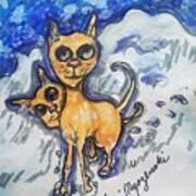 Snow Mountain Cats Art Print
