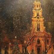 Snowfall In Cathedral Square - Milwaukee Art Print