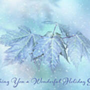 Snowy Baby Leaves Winter Holiday Card Art Print