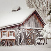 Snowy Country Barn Art Print