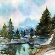 Snowy Lake Reflections Art Print