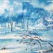 Softly Falling Woodland Snow Art Print